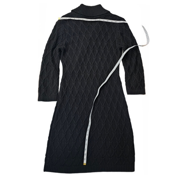Calvin Klein Black Shawl Collar Chunky Cable Knit Sweater Faix Wrap Dress - Picture 16 of 16